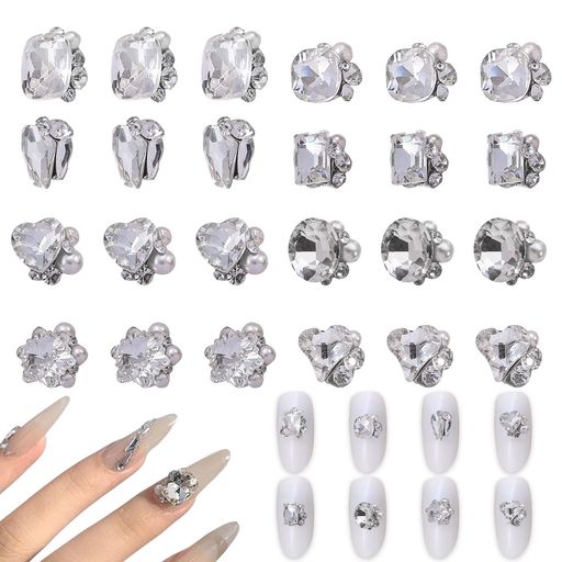 ネイルパーツ24個セット3D立体大きめネイルストーンクリアラインストーンキラキラ四角スクエア長方形ハ..