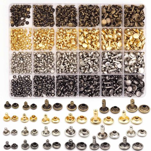 Hymyily600組5*5mm6*6mm7*7mm8*6mm8*10mm9*9mmリベットジーンズデニムバネホッククラフトボタン底鋲打ち具セットカシメセット革穴あけポンチDIY手芸布革細工