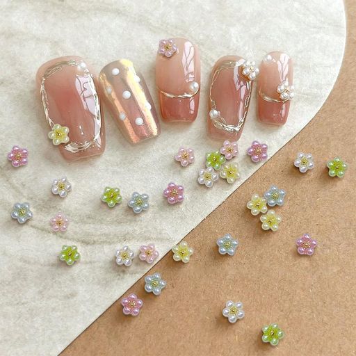 YACHUNネイルパーツミニパール花3D立体6カラー5個ずつ30個小さく可愛いジュエリーパーツDIYパールフラ..