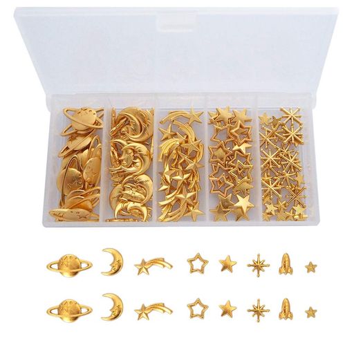 sempiternoレジン封入材星月土星ロケット天体宇宙モチーフバラエティチャームセット大容量mixメタルuv..