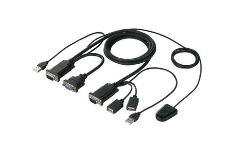 形状:ケーブル一体型 / モニタIF:D-Sub / コンソールIF:USB / 切替方式:ホットキー/本体スイッチ 接続台数:2 / オーディオ機器:x / ケーブル:○ / ACアダプタ:x