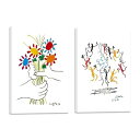 ピカソネコの絵友情の花絵画2枚セットアートパネルアートフレーム玄関ポスター装飾画キャンバス飾り絵壁掛け壁飾り壁の絵木枠付きの完成品(30X40CMX2PCS)