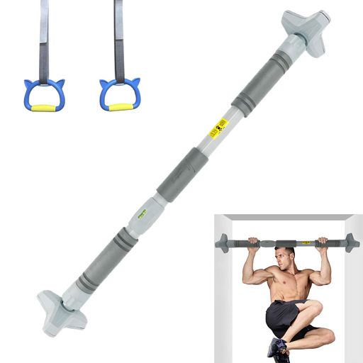 Hooha懸垂バーネジ不要懸垂棒ぶら下がり健康器懸垂マシン30秒簡単設置鉄棒リング付き耐荷重200kg69cm~1..