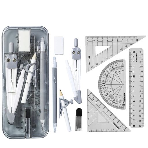 Doyimeコンパス定規セット(9点セット)スクールコンパス定規直定規三角定規半円分度器鉛筆作図ツール文房具算数学习用品中学生小学生多機能セットブラック
