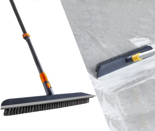 CLEANHOMEデッキブラシ2in1水切りワイパー風呂掃除ブラシタイルブラシ幅さ38cm長さ94-130cm伸縮可能掃除用品風呂掃除浴室掃除ベランダ玄関床掃除庭園にも適用(グレー)