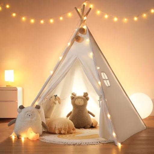 お子様へのベストギフト:お子様の誕生日やクリスマスにサプライズを! すべての子供たちは、テントの中で遊んだり、読んだり、昼寝したり、コスプレしたりできるこのプライベートスペースを楽しんでいます。 高品質の子供用テント:私たちは子供の健康を第一に考えています。 100%2層コットンキャンバスと丈夫な松材、天然素材、無毒、化学臭、有害物質なしです。 組み立てが簡単:数分でインストールできます! お子様と一緒にテントを張ることができます! 商品サイズは120 * 120 * 150cmで、居間や寝室に設置するのに最適です。 簡単に組み立て:室内テントは柱をつなげて布に通し、立てて上部を固定するだけで、らくらく組み立てることができます。お掃除の時、部屋の隅に立てかける、とても簡単です。持ち運びにも便利です。室内と室外の両方で使用も可能です。 ペットテント: 子供テントとしてだけでなく、家族の一員の犬など、小屋のように安全なケージを提供します!