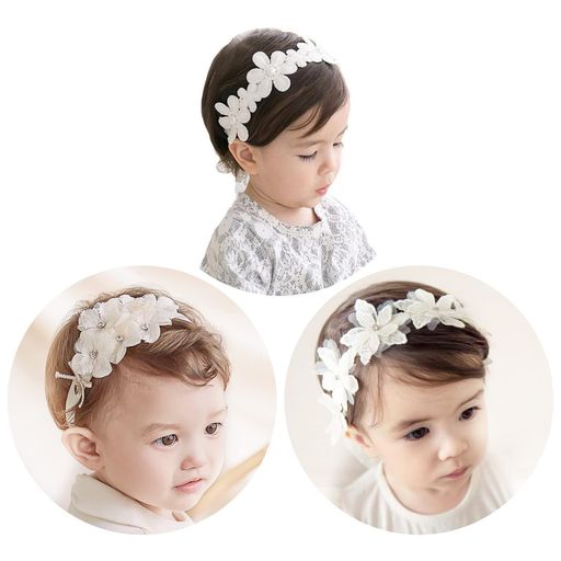 HUAZONTOM ヘアバンド ベビー ゴムバンド 赤ちゃん 髪飾り 3点セット ヘッドドレス 女の子 かわいい 新生児 ハーフバースデー ヘアアクセサリー ヘッドバンド 子供 月齢フォト ニューボーン…