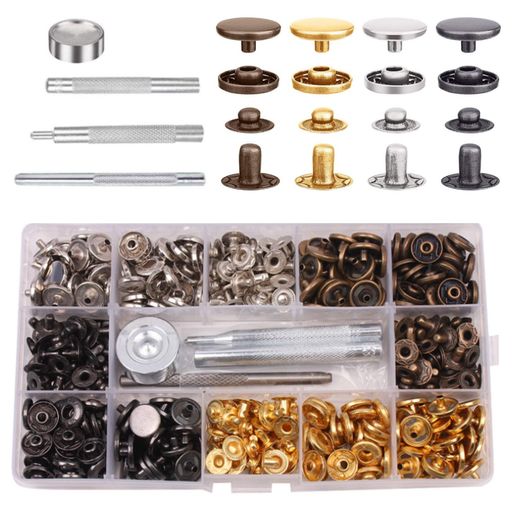 レザークラフトバネホック工具スナップボタンカシメセット120個セット収納ケース付きカシメ打ち具セットスナップ留め具ホック打ち工具パーツDIY手作りハンドメイド