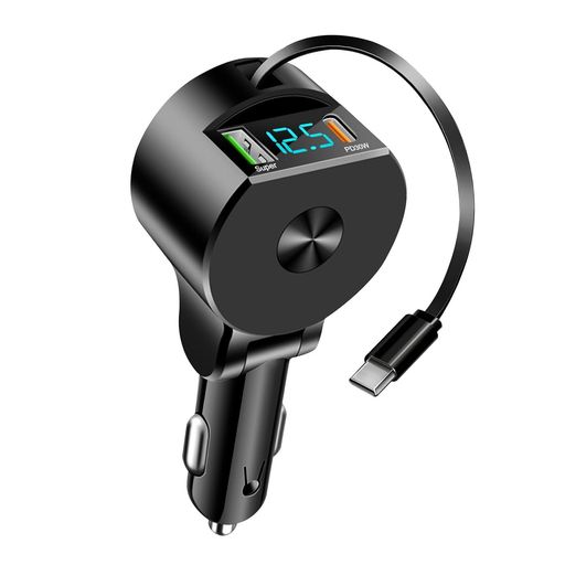 eppfun 75W シガーソケット 充電器 USB カーチャージャー 3台同時急速充電 12/24V車対応 USB-C 巻き取り式 iPad/iPhone16/15/Android Galaxy シリーズ 各種対応