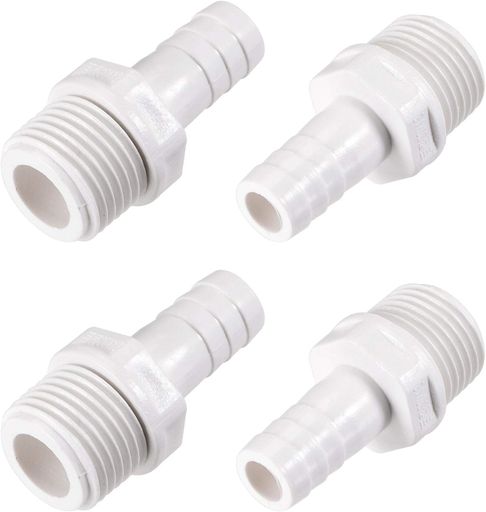 チューブ継手PVC製ホース継手バーブホースフィッティング油圧空気圧配管カプラー水族館水槽浴槽プールパイプコネクタ4個(白G1/2オス8mmバーブ)