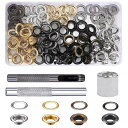 Bestgleレザークラフト100組両面ハトメ玉真鍮10mm両面ハトメキット4色DIYハトメセットはと目ハトメ工具手作り修理用両面ハトメセット打ち具セット収納ケース付き