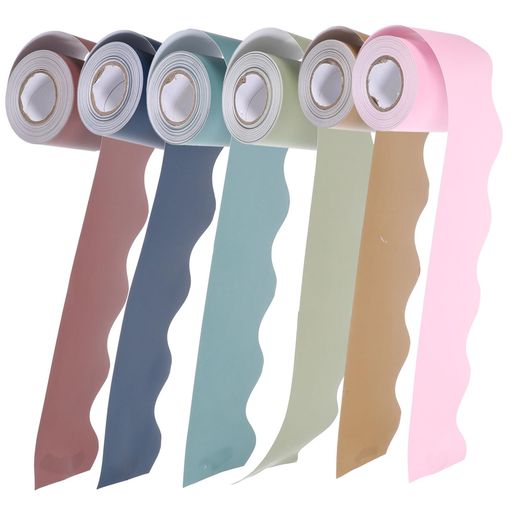 EXCEART掲示板ボーダートリム黒板境界紙スカラップ装飾ボーダー紙製軽量耐摩耗ランダムカラー6ロールセット長さ10mx幅5.7cm教室・オフィス・学校の壁面装飾クリスマスハロウィーン