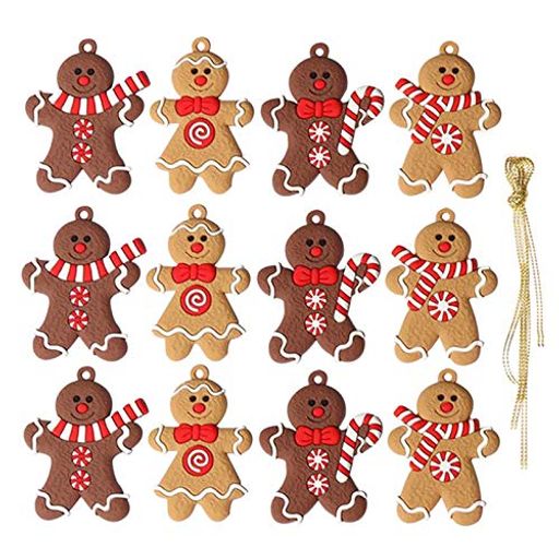 クリスマスオーナメントジンジャーマン12個セットクリスマスツリー飾りジンジャーブレッドマンペンダントクリスマス飾り吊り下げデコレーション贈り物(セットB)(3)
