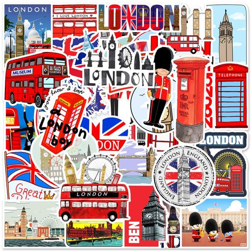 赤いバスステッカー50枚、ノートパソコン、バンパー、スケートボード、ウォーターボトル、コンピューター、電話、子供用ステッカー用のビニール防水ステッカー(イギリス...