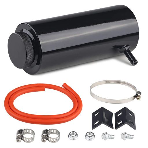 ADPOWラジエーターリザーバータンク円筒型ホース付きシルバーブラックブルー車カスタム汎用ラジエター..