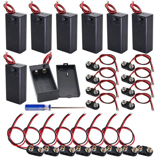 GTIWUNG8個入り9V電池ボックスON/OFFスイッチ付きリード線付きボックスバッテリーケースボックス電池ホルダー16個9V電池スナップ9V電池クリップバッテリースナップI型&T型