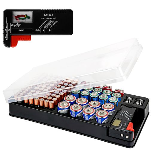 Linkideaバッテリーオーガナイザー収納ケーステスター付き複数サイズのバッテリー93個を収納可能AAA、A..