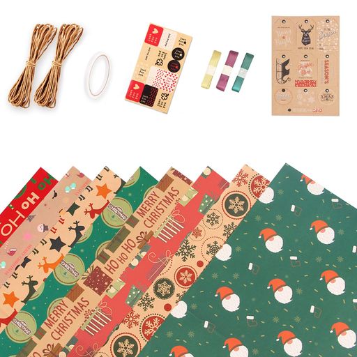 ELECTRO-WEIDEWORLDクリスマスラッピングペーパー包装紙8枚入70x50cmおしゃれプレゼントクリスマスギフトリボン付き新年誕生日クリスマスツリー...