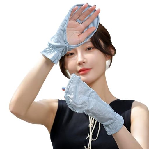 [Eukkis]UVカットハンドカバーショート丈手袋手の甲レディース日焼け対策紫外線防止吸汗速乾運転釣りアウトドア通気性メッシュブルー