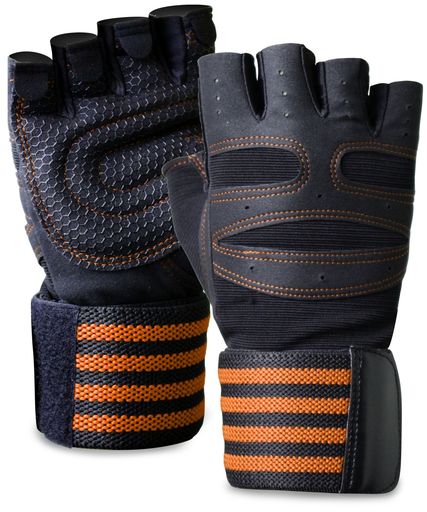 ACEFITSトレーニンググローブウェイトリフティングジムグローブ筋トレ手首固定リストラップ付きオレンジM