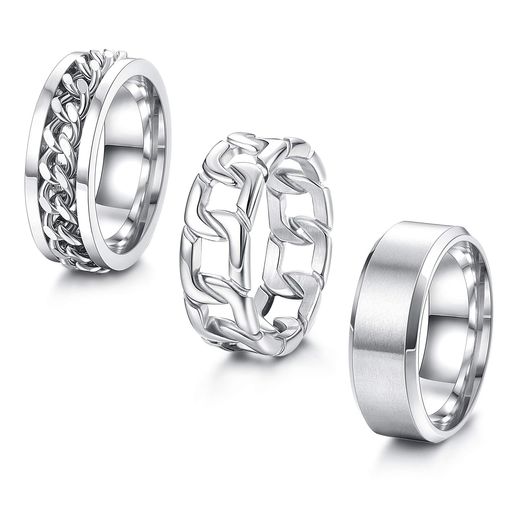 [JeryWe]メンズリング3Pcsシルバーリング男性用女性用ステンレススチールプレーンバンドリングキューバ..