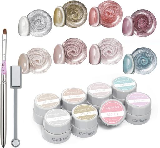 ジェルネイルカラージェルマグネットジェルキャッツアイ猫目ネイルアートUV・LED対応8色入り4gマグネット&ネイルブラシ付き