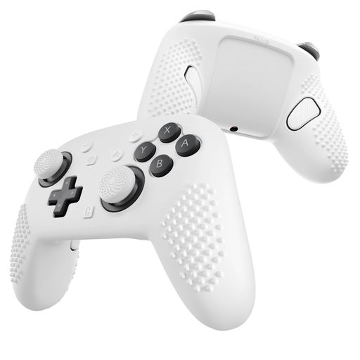 PlayVital Switch2 Pro対応 シリコン製グリップカバー 3D立体加工 滑り止め仕様 背面ボタン&サムスティックキャップ&ステッカー付属【ホワイト】