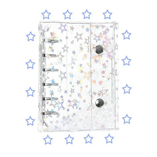 シール帳透明A7シール手帳女の子一宮格、二宮格透明内ページ計20枚6穴バインダークリア持ち運びに便利な軽量設計男女兼用ギフトにも最適(A7スターデザインタイプ)