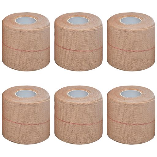 セット内容:6巻。 サイズ:5.8cm*5cm,約4.5メートルの長さです。 材質:綿、ホットメルト接着剤。 カラー:肌色。 通気性:綿素材の包帯布面で、使用時には一定の通気性があります。 弾性:包帯には一定の弾力性があり、体の複数の部位を包むのに適しています。 接着剤入り:片面にホットメルト接着剤が塗布されており、粘着力が強く、簡単には落ちません。