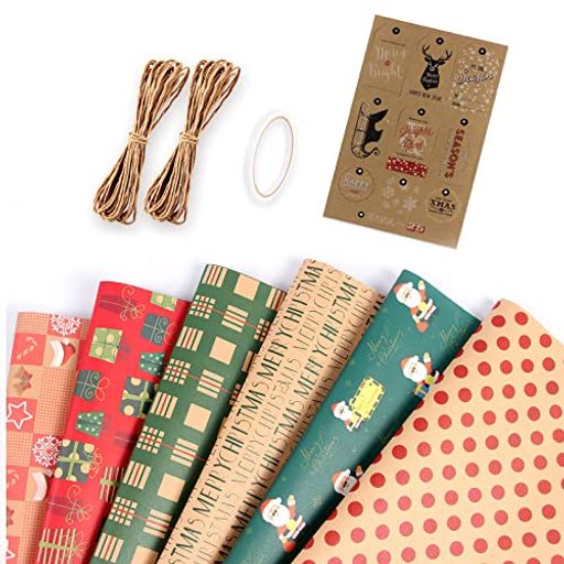 クリスマス包装紙ラッピングペーパー6枚ロール大判ラッピング包装70x50cmプレゼントクリスマスギフト新年誕生日かわいい梱包紙サンタギフトタグ