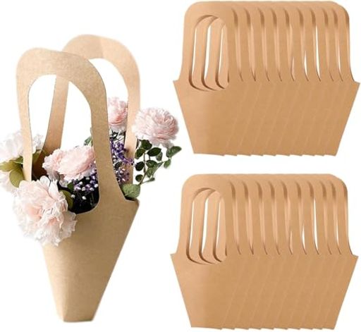 siawadeky花束ラッピングクラフトペーパー20枚セット手提げフラワーバッグ切り花ブーケラッピング袋お花紙使いやすい持ち運び便利バレンタインデー結婚式記念日...