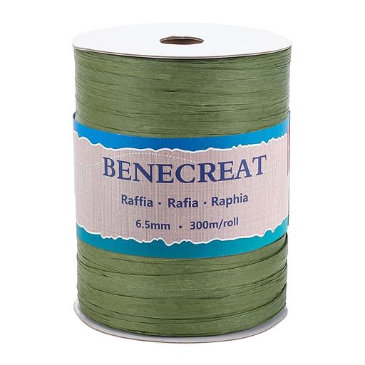 BENECREAT全長300m幅約6.5mmラフィア紙リボン緑ソフトペーパーラフィアリボンギフト包装花束装飾バレンタインデーギフトラッピンググリーン