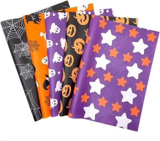 ハロウィン包装紙5種類100枚セット薄葉紙パーティー装飾用包装紙お洒落ギフトパンプキンクモの巣幽霊柄..