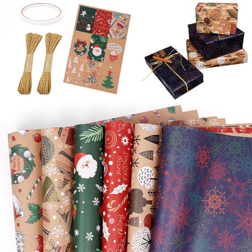 ESJNNKラッピングペーパークリスマス包装紙6枚入り50*70cm大判ギフト包装クラフトクリスマスプレゼント包装紙贈り物梱包材おしゃれラッピング用品