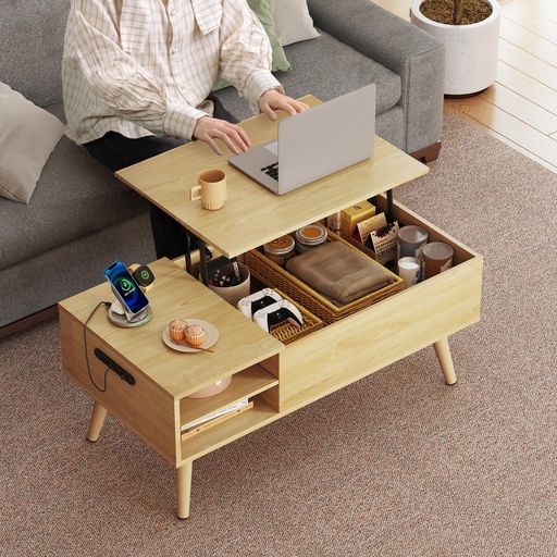 WLIVEコーヒーテーブル昇降式リビングローテーブルリフティングセンターテーブル収納天板昇降高さ調整..