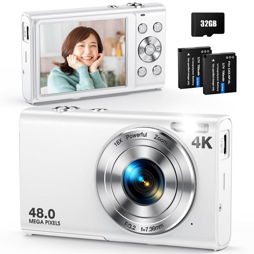 デジタルカメラ4KデジカメAnteamAFオートフォーカス4800万画素32GBカード付きコンデジ16倍デジタルズームバッテリー2個付手ぶれ補正自撮りコンパクトカメラ2.88インチIPSスクリーン軽量初心…