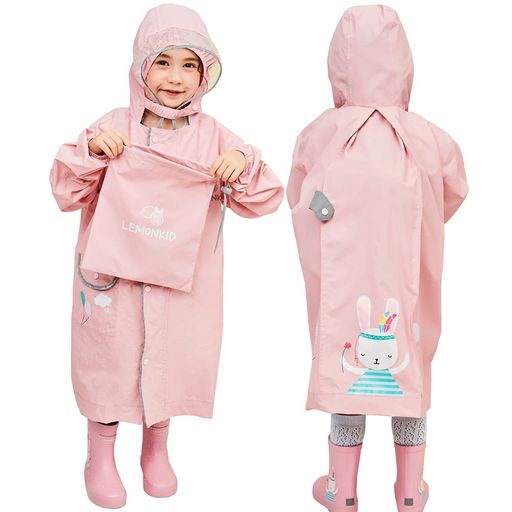 Koala.Yレインコート女の子レインウェア男の子キッズバイザー付きraincoat子供用防水カッパリュック対応通学雨具携帯ポーチ付き(L(135-150cm)ピンク-B)