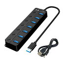 TRKINUSBハブ3.0HUB7ポート2024改良5GBPS高速USB拡張独立スイッチ付き5V/3A自己給電とバス電源両用電源インタフェース付き(黒)