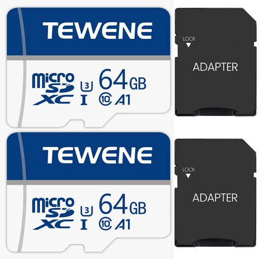 TEWENETFカード64GB2枚セットメモリーカードマイクロカード高性能超高速Class10A1規格UHS-IU3容量拡張..