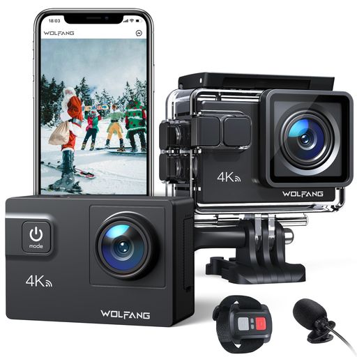 WOLFANG GA300 アクションカメラ [外部マイク付き] 4K 24MP水中カメラ (WiFi機能付...