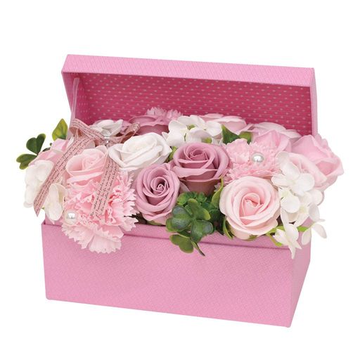 ポピー名古屋 ソープフラワー シャボンフラワー 造花 ギフト プレゼント フラワーボックス バラ box 約20cm SBL-115 ピンク