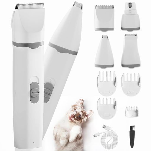 ペット用グルーミング 【4in1ペット用バリカン&amp;多機能】犬用バリカンは取り換えできる4つのトリミングヘッド(全身をカットするヘッド、部分カットするヘッド、足裏をカットするヘッド、爪を磨くヘッド)が備えていて、犬や猫、ウサギなどの動物の全身や足裏、爪、耳裏、顔回り、お尻などの毛をカットすることが可能。猫用バリカンのヘッドの取り替えがとても簡単で、便利です。 【切れ味抜群&amp;4つのアタッチメント】犬 バリカンは耐久性のあるステンレス製の「固定刃」と切れ味の良い「セラミック可動刃」の組み合わせで、ペットの毛をしっかりとカットしてくれます。 また、ペット バリカンは4つのアタッチメントが付属され、その中の3つ(3mm/6mm/10mm)は、全身をカットするヘッドに取り付け、残りの一つは部分カットするヘッドに取り付けます。アタッチメントでペットの毛の長さを自由にカットできる。 【高回転&amp;低騒音】当トリミング バリカンは優れたモーターを採用され、強力なパワーで6000~6500の高回転速度を実現しました。