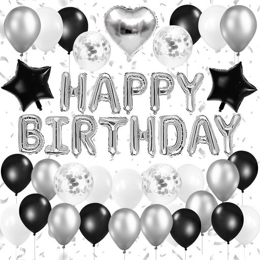 Iysoll風船誕生日飾り付けHAPPYBIRTHDAYバルーンセットシルバーバースデーガーランド紙吹雪風船ドットシールリボン付きパーティーお祝い記念日サプライズ男女兼用(3)