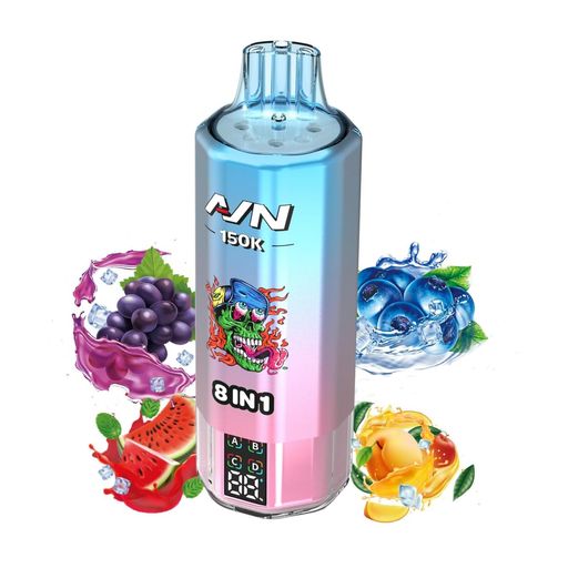 【8種類の味が楽しめる大容量ベイプ】AVN 8in1 ベイプで、新しいベイピングの世界へ踏み出しましょう。このマルチフレーバーベイプは、革新的なフレーバー切替技術により、利便性と選択肢を再定義します。あらかじめ充填された4つの独立したリキッドタンクで、それぞれのフレーバーを純粋な単味としてお楽しみいただけます。あるいは、マウスピースを軽く捻るだけで、隣接する2つのチャンバーから生まれるフュージョンフレーバーの世界を開放しましょう。AVN 150000パフ 8in1 ベイプは、4連メッシュコイルシステムを搭載し、優れた性能とピュアな風味を保証。1.2Ωのメッシュコイル1本1本が、常にスムーズな蒸気量と豊かで味わい深いフレーバーをお届けします。 【安心・安全|禁煙サポート|液漏れ防止設計】本製品は食品衛生基準に基づき、フルーツや植物由来の天然成分を使用して製造されています。ニコチン・タールは一切不使用で、車内や室内でもタバコ特有のニオイを気にせず快適にお楽しみいただけます。人や環境にもやさしく、禁煙・節煙をサポート。また、液漏れ防止構造により、持ち運び時も安心です。
