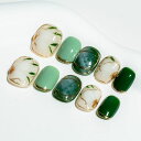 Sun&BeamNails手作りネイルチップショート短め緑みどりラウンドつけ爪ネイルキラキラ人気おしゃれかわいいデザイン貼るだけ付け爪10枚入(#33緑の椿·XS)