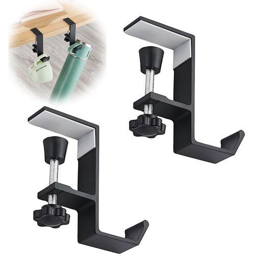 YJRUNFUテーブルフックヘッドホンハンガーヘッドホンンハンガーヘッドホデスクネジ式クランプン掛け装着簡単フックずり落ち防止携帯便利耐荷重10KG出張旅行2個セット(ブラック)