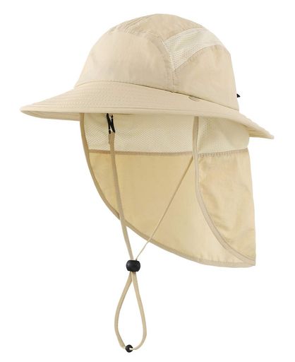 (コネクタイル)キッズ夏UPF50+フラップキャップ速乾つば広日よけ帽子UVカットサファリハット子供男の子ライトカーキ