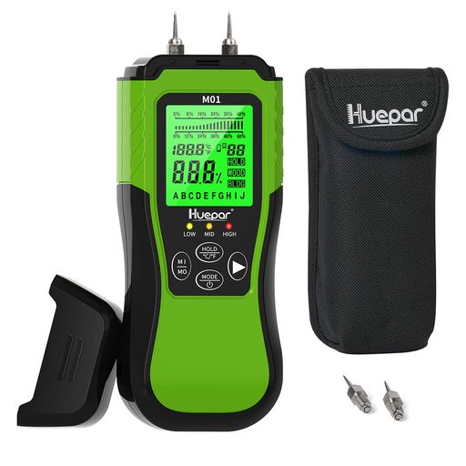Huepar M01 木材水分計 デジタル水分計 小型高精度 含水率計 木材水分測定器 水分メーター LCDテスター ホールド機能 薪 木材テスタ測定