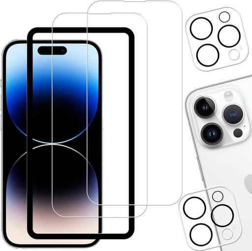 樂天商城 - KPNSいphone14proガラスフィルム【2+2枚セット】ガイド枠付き日本素材製強化ガラスiphone14Pro用ガラスフィルムカメラフィルムカバー
