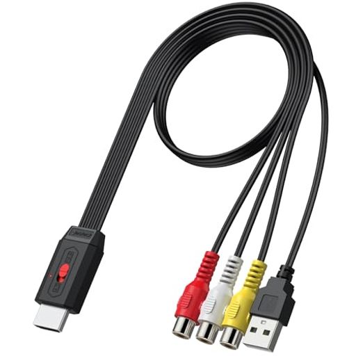 Neoteck RCA to HDMI 変換コンバーター AV to HDMI 変換器 720P/1080P対応 16:9/4:3 切替でき 20cm RCAケーブル内蔵 3色端子 hdmi 変換アダプタ Wii/PS1/PS2/N64などに対応